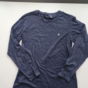 Men's Penguin Logo Navy Blue Long Sleeve Tee Shirt Size Medium